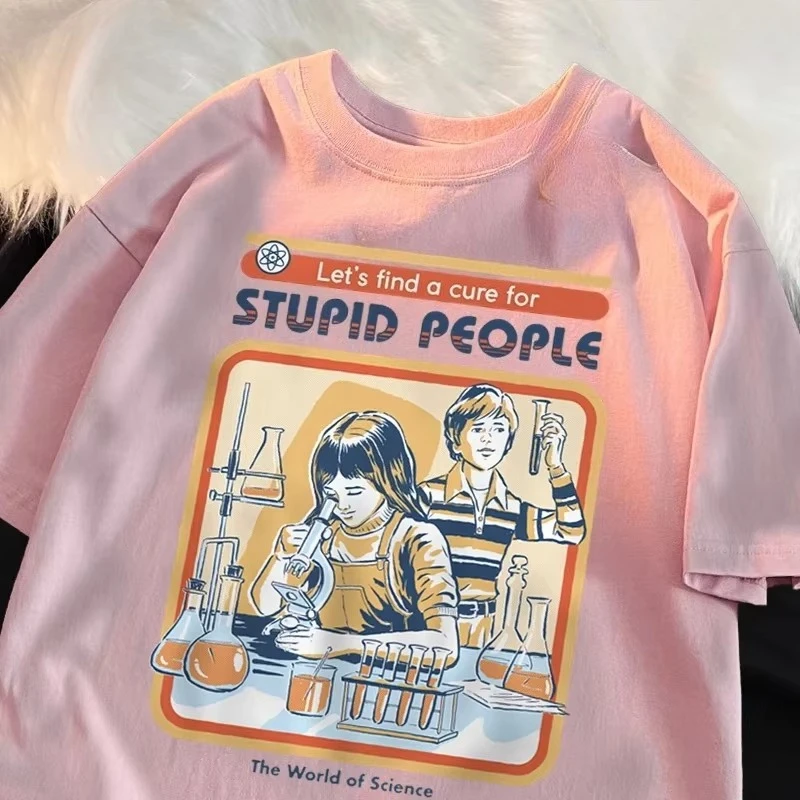 

2025 A Cure for Stupid People, женская футболка, свободная повседневная хлопковая футболка в стиле Харадзюку с короткими рукавами для пар, осенне-зимняя внутренняя одежда
