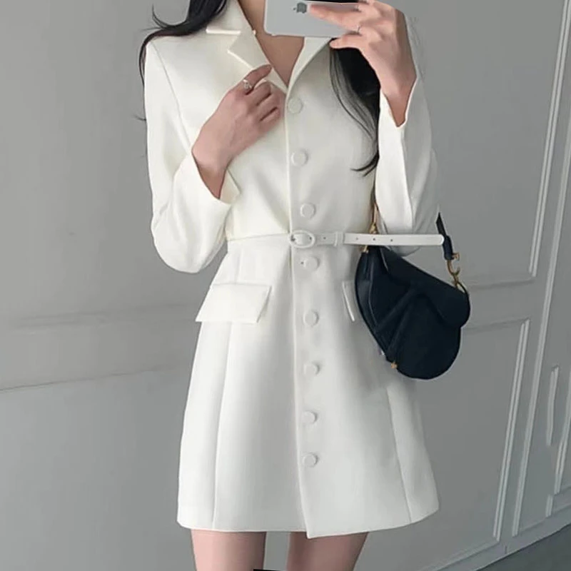 

A-Line Long Sleeve Autumn Spring 2022 Woman Dress Korean Luxury Elegant Dresses Women High Waist Party Solid Color Slim French