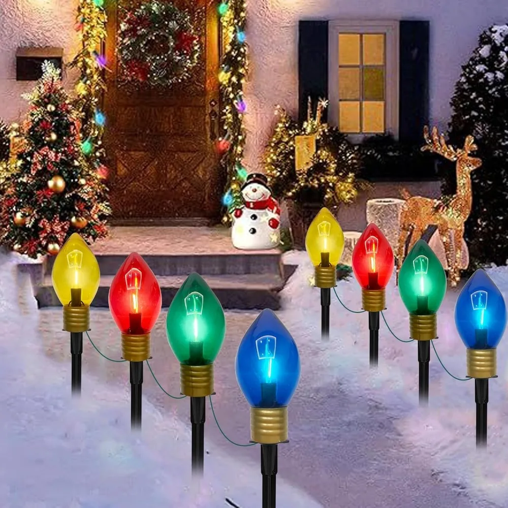 

2 Pack 7Ft LED Multicolor Pathway Lights with 8 Jumbo Bulbs for Outdoor Walkway Garden Decor