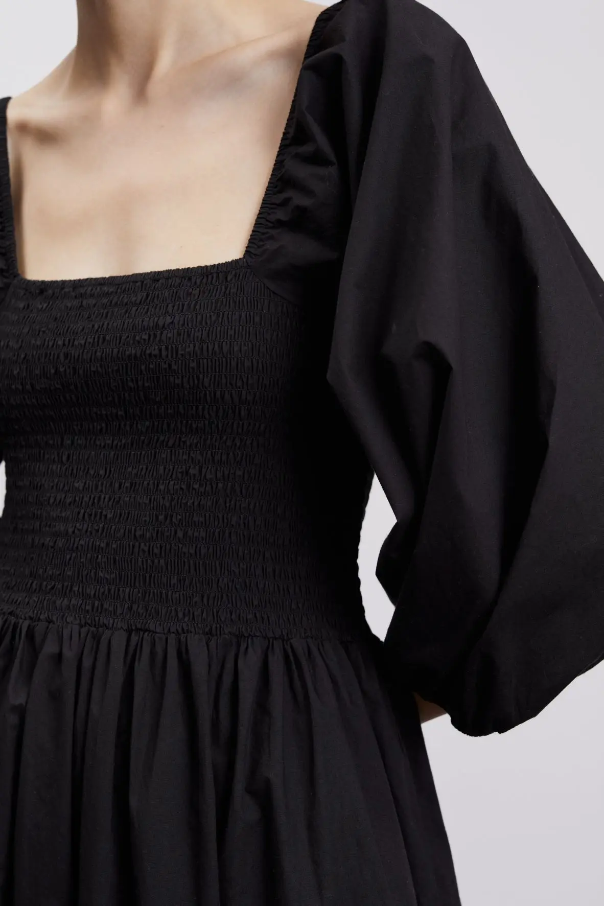 

Spring Summer New Women's Cotton Lantern Sleeve Slimming Princess Dress High Waist Large Skirt Sweet Style round Neck Zipper