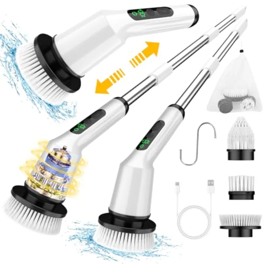 

Shower Scrubber with Long Handle for Cleaning Bathroom Electric Spin Scrubber Cleaning Brush with IPX7 Waterproof and 2Speed 3B