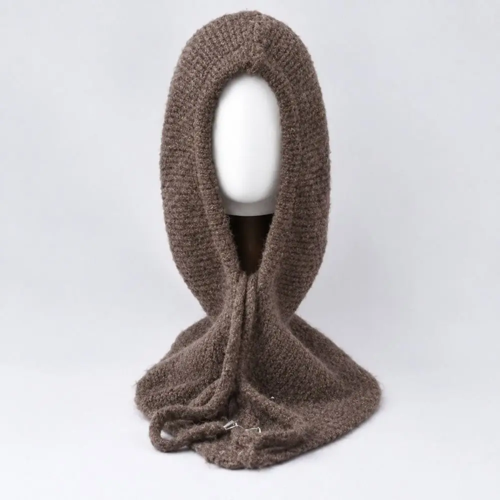Trendige Winter-Balaclava-Mütze aus dickem Garn mit Ohrenschutz, einfarbige, gemütliche Fleece-Beanie-Mütze mit integriertem Schal – Detail 12
