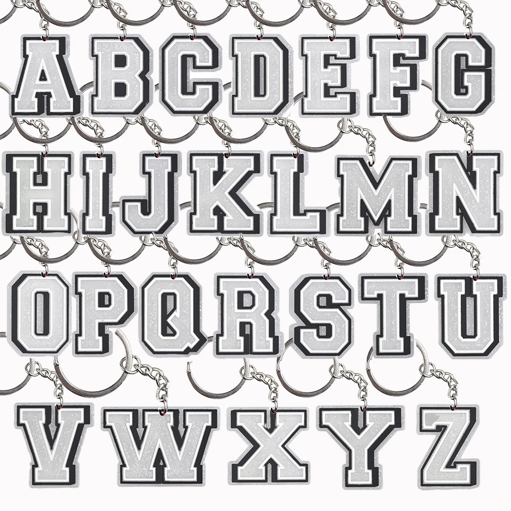 Bling Silver Alphabet Porte-clés Dessin Animé Lettre A-Z Porte-clés Enfants Étudiants Cartable Portefeuille Accessoires Anniversaire DIY Cadeaux 1Pc