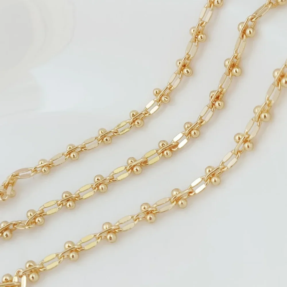 

DIY Semi-finished Loose Chains of 14K Copper Gold-plated Oval Flattened Long 0-clamp Double Bead Chains Made of Korean Copper