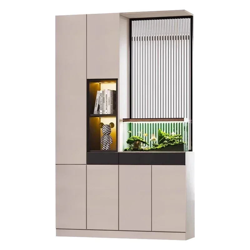 y8- entrance shoe cabinet solid wood integrated door living room glass partition screen storage wine cabinet