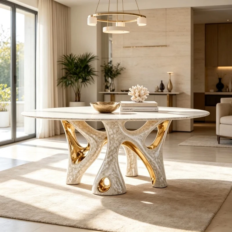 Modern style rectangular fiberglass dining table with electroplated crack texture base