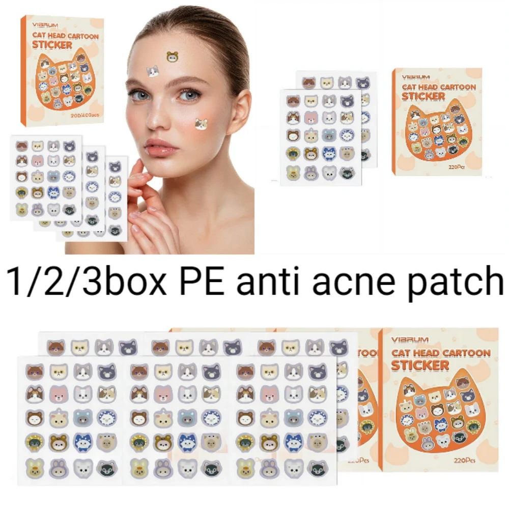 

1/2/3box Cute Cat Head Cartoon Acne Patches, Hydrocolloid Pimple Patches for Face, Cute Blemish Cover Stickers Facial Skincare