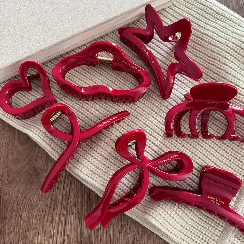 French Red Collection! Large Grip Letters Gold Label Back Head Updo Shark Clip Hair Accessories Headwear Hairpin Hair Claw