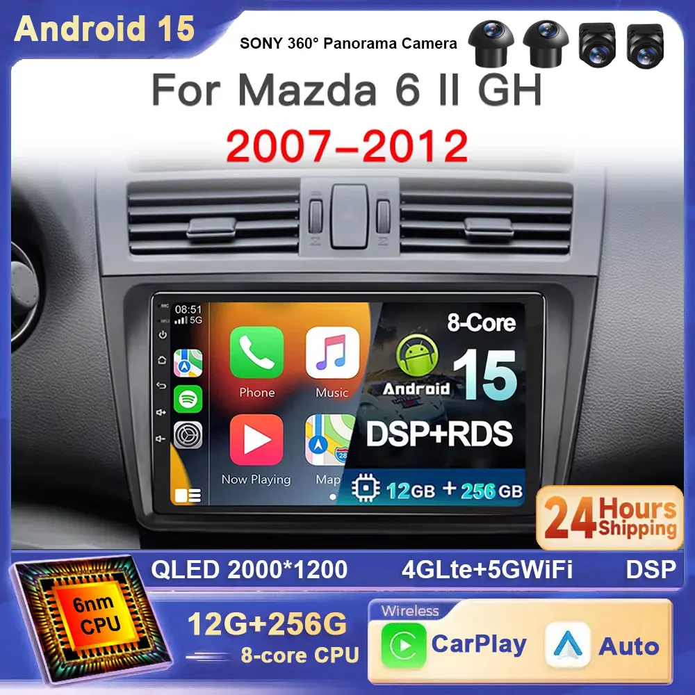 

Для Mazda 6 II GH 2007-2012 Android 15 Автомобильный радиоприемник 4G WIFI Беспроводной Carplay Авто Мультимедийный плеер Навигация Стерео Автораadio