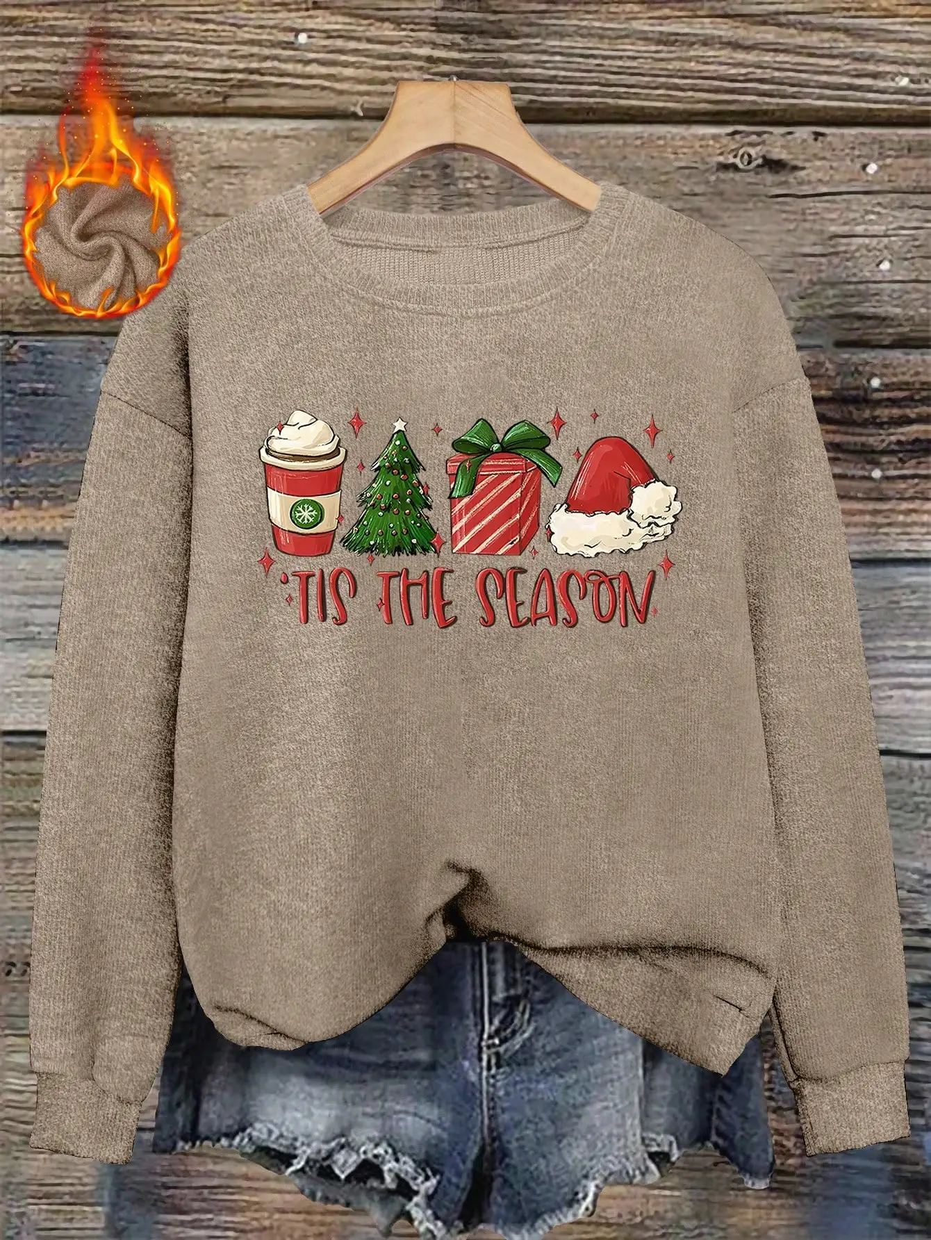 

Women's Festive Season Graphic Sweatshirt - Cozy Oversized Fit with Holiday Icons