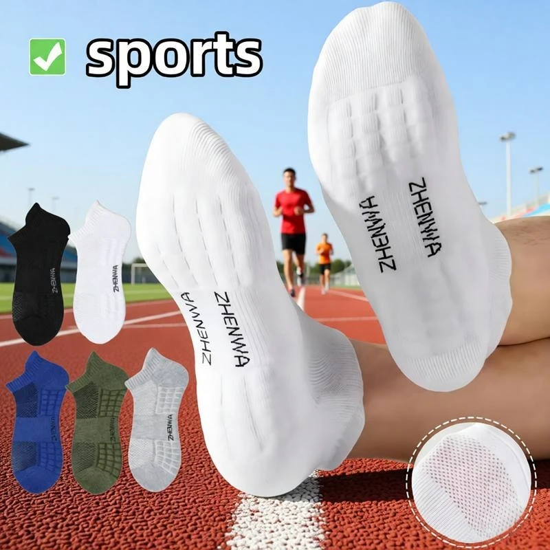 3/5 Pares de Meias Esportivas Masculinas, Meias de Cano Baixo, Design Respirável em Malha, Sola Acolchoada, Meias para Corrida, Meias para Fitness