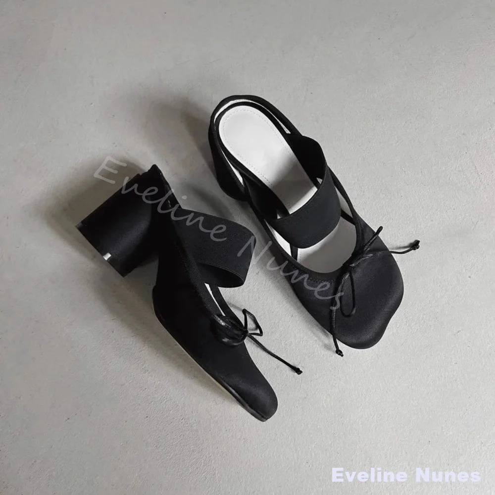 

Retro Butterfly Knot Ballet Shoes Women Square Toe Round Chunky Heel One Word Belt Casual Pumps New Versatile Slip On High Heels