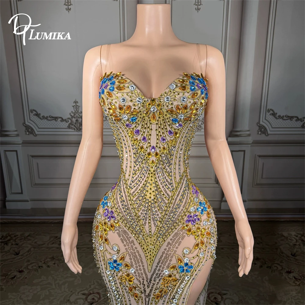 ชุดราตรีลูกปัดหรูหรา DTLumika สำหรับผู้หญิง ปี 2026 ชุดออกงานพรอม ภาพจริง ผ่าข้างสูง ชุดสำหรับโอกาสพิเศษ