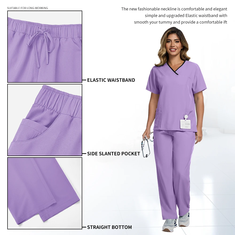 Short Sleeve Tops+Pants Pet Doctor Scrub Suit Scrub Set Multicolor Scrubs Uniform Women Nursing Uniform Medical Surgery Workwear