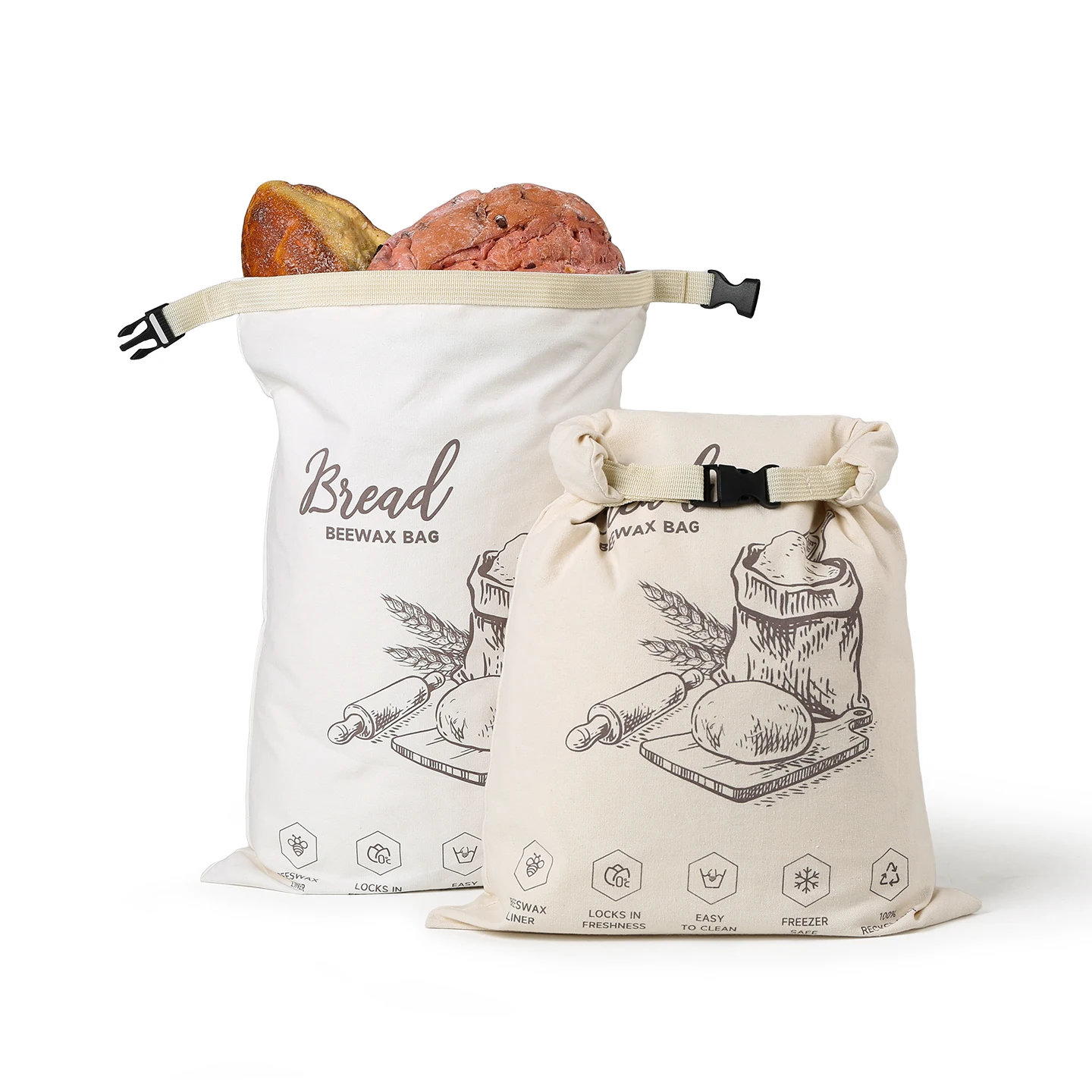 Le sac à pain en cire d'abeille à fermeture éclair boutonnée peut être réutilisé pour la fermentation du pain frais