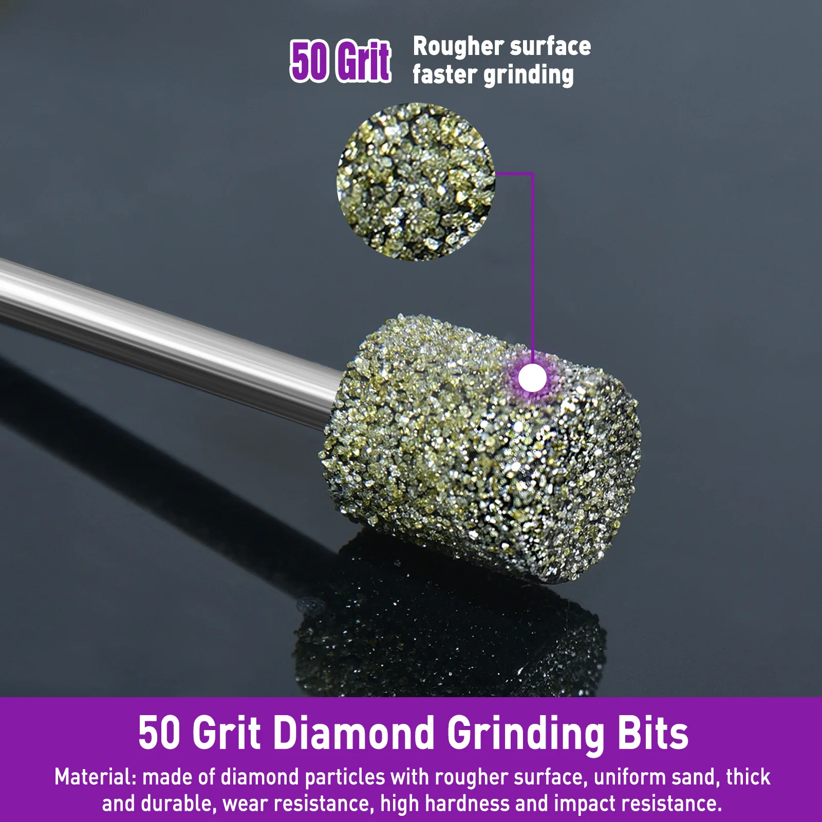 Diamond Grinding Bit Compatible with Dremel, Stone Carving Set with 50Grit Diamond Coated Bits Polishing Kit with 1/8" Shank