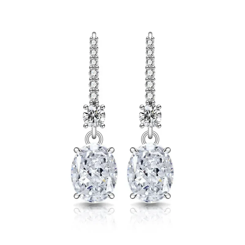 925 Reines Silber Bestseller Eisblumen-Schliff Taubenei-Form Dynamischer Ohrhänger mit schillernden High-Carbon-Diamant-Ohrringen für Damen. – Detail 7