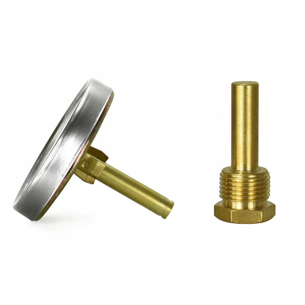 1 X Termometer Bimetalik 0-120 ° C Dengan Casing Baja Tahan Karat 63mm Dan Selongsong Pemanas 1/2 inci Untuk Sistem Pemanas