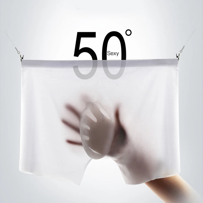 

Men's Boxer Panties Ice Silk Seamless Sexy Underwear Ultra-thin Breathable Comfortable Transparent Plus Size