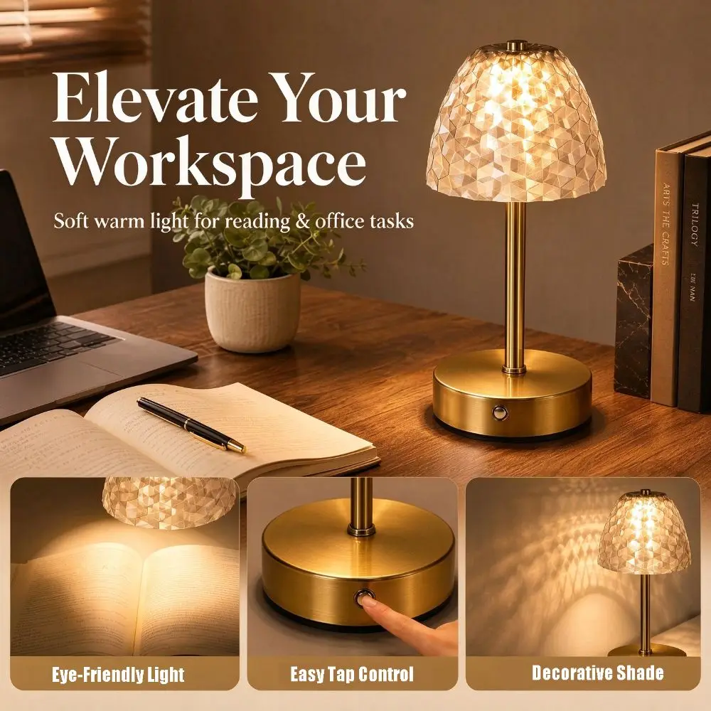 Vintage Nordic Style Table Lamp Dimmable Small Gold Bedside Lamp Acrylic Lampshade 3 Colors Touch Control Lamp Hotel
