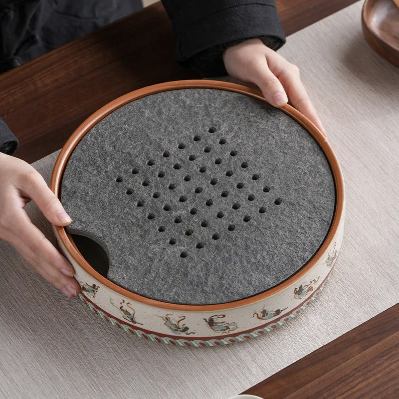 Ceramic Round Tea Tray Shapes Luxury Home Serving Tea Tray Stone Modern Multipurpose bandeija imperial antiga Decorative Tray