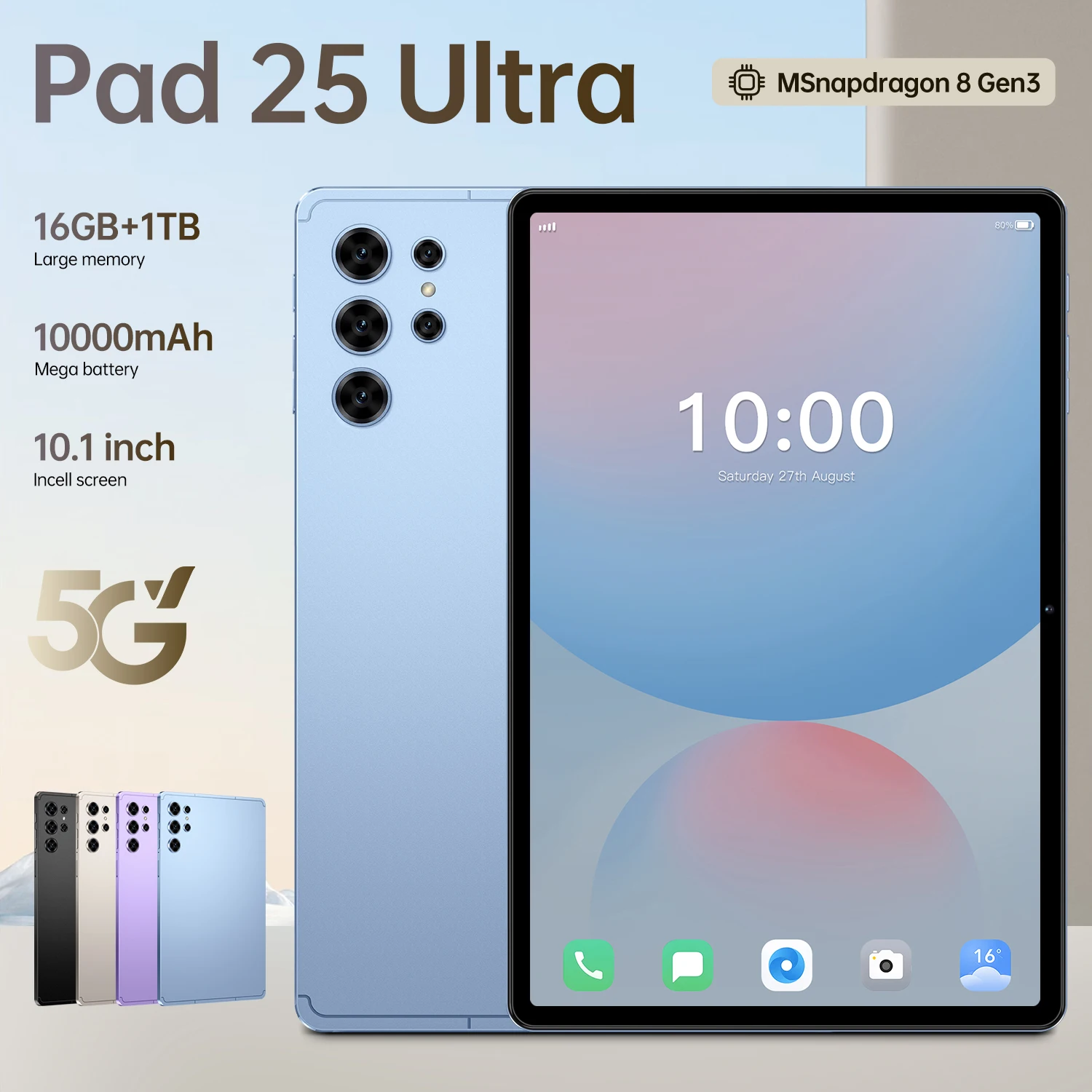 yZ[zIWiPad 25 Ultra 2026 V^^ubg Snapdragon 8 Gen3 10.1C` Android 15 16GB+1TB 10000mAh 5G fASIM WiFi GPS ^ubg