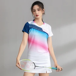 Kobiety Badminton koszula V Neck jakości Top do biegania Sport szybkie suche kobiet tenis stołowy T szkolenia Exericises krótkim rękawem