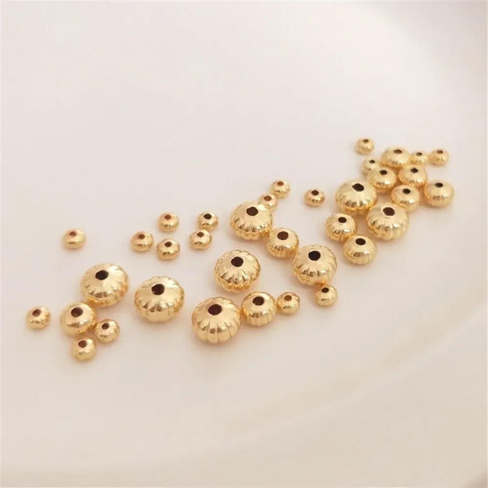 14K Gold Plated Flat pumpkin beads handmade beads DIY melon grain loose beads bracelet, beads and accessories materials