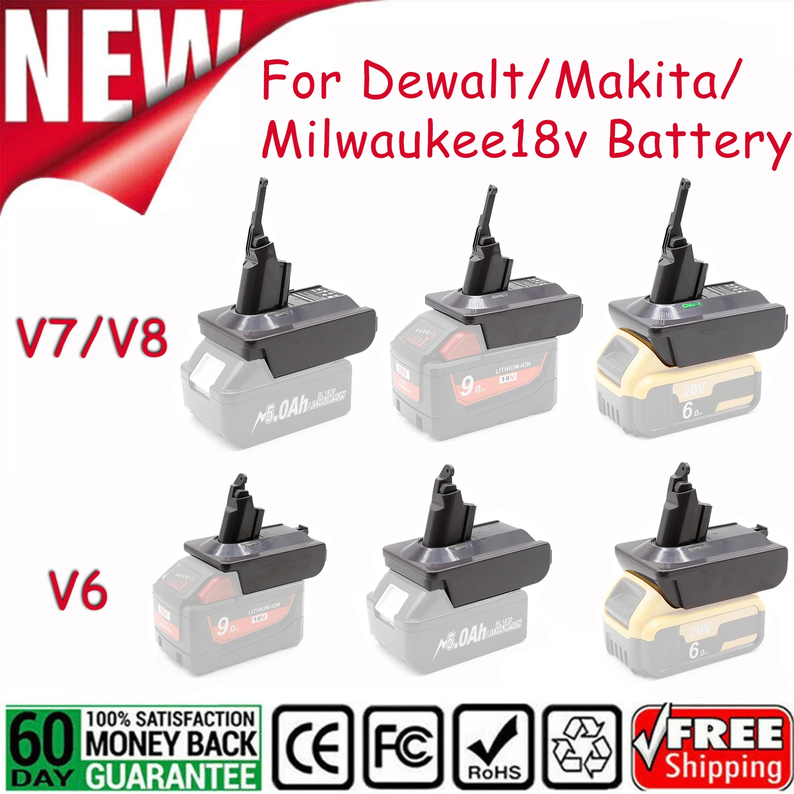 Adapter for Makita/Milwaukee/Dewalt 18V Lithium Battery Converter To For Dyson V6 V7 V8 Series Vacuum Cleaner Tool DC58/SV10/SV1