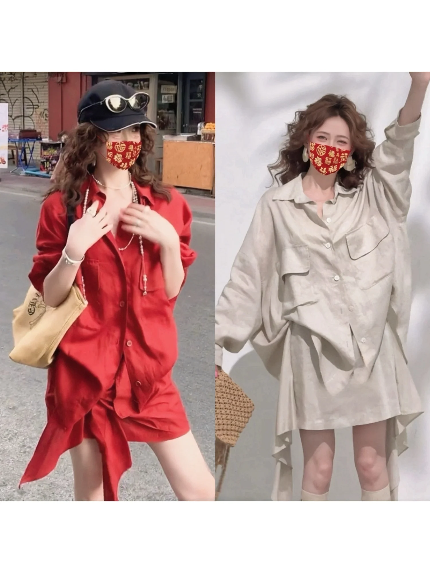 

plus Size Shirt Set with Pocket Slimming Design Asymmetrical Top Belted Half Skirt Fashionable Women's Summer Outfit