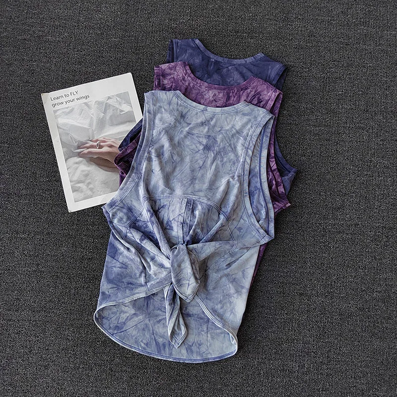 Damska szybkoschnąca kamizelka sportowa Running Fitness Tank Top bez rękawów Tie-Dye koszulka do jogi piękne plecy odzież wierzchnia koszulka sportowa