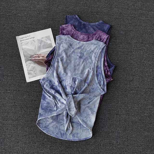 Damska szybkoschnąca kamizelka sportowa Running Fitness Tank Top bez rękawów Tie-Dye koszulka do jogi piękne plecy odzież wierzchnia koszulka sportowa