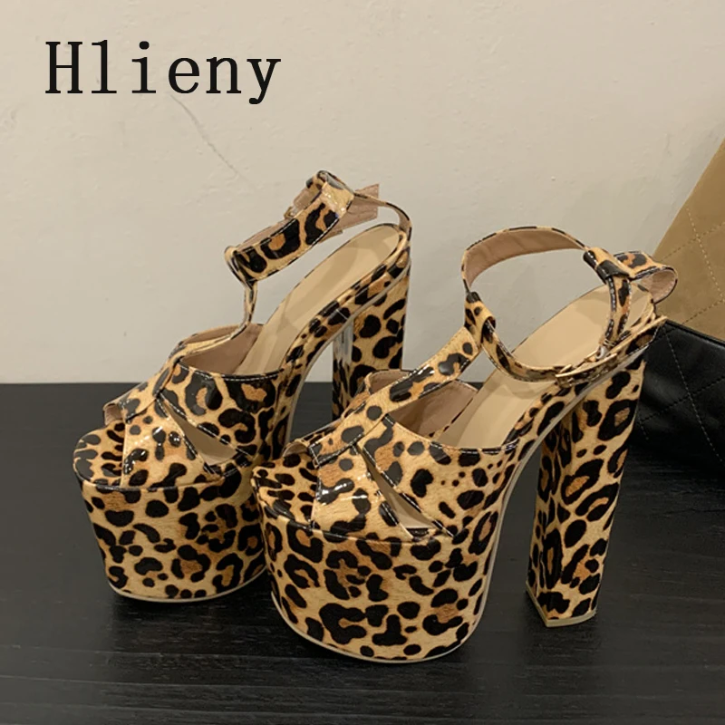 

Hlieny/пикантные сандалии на платформе с леопардовым принтом, женские туфли-лодочки с пряжкой на щиколотке и ремешком с открытым носком, вечерние туфли для стриптиза, женские туфли-лодочки