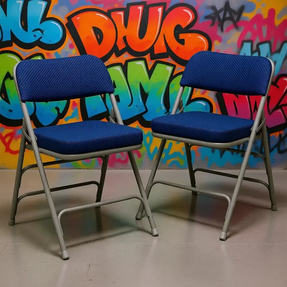

Металлические складные стулья с мягкими сиденьями, обивка из ткани, вместимость 300 фунтов, набор из 2 шт., темно-синий