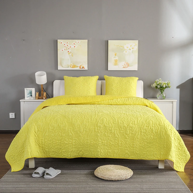 Nordic Ramie Linen Cooling Quilt Set 3-Piece, Summer Embroidered Bedspread, Lightweight Breathable Bedding for Modern Home Decor