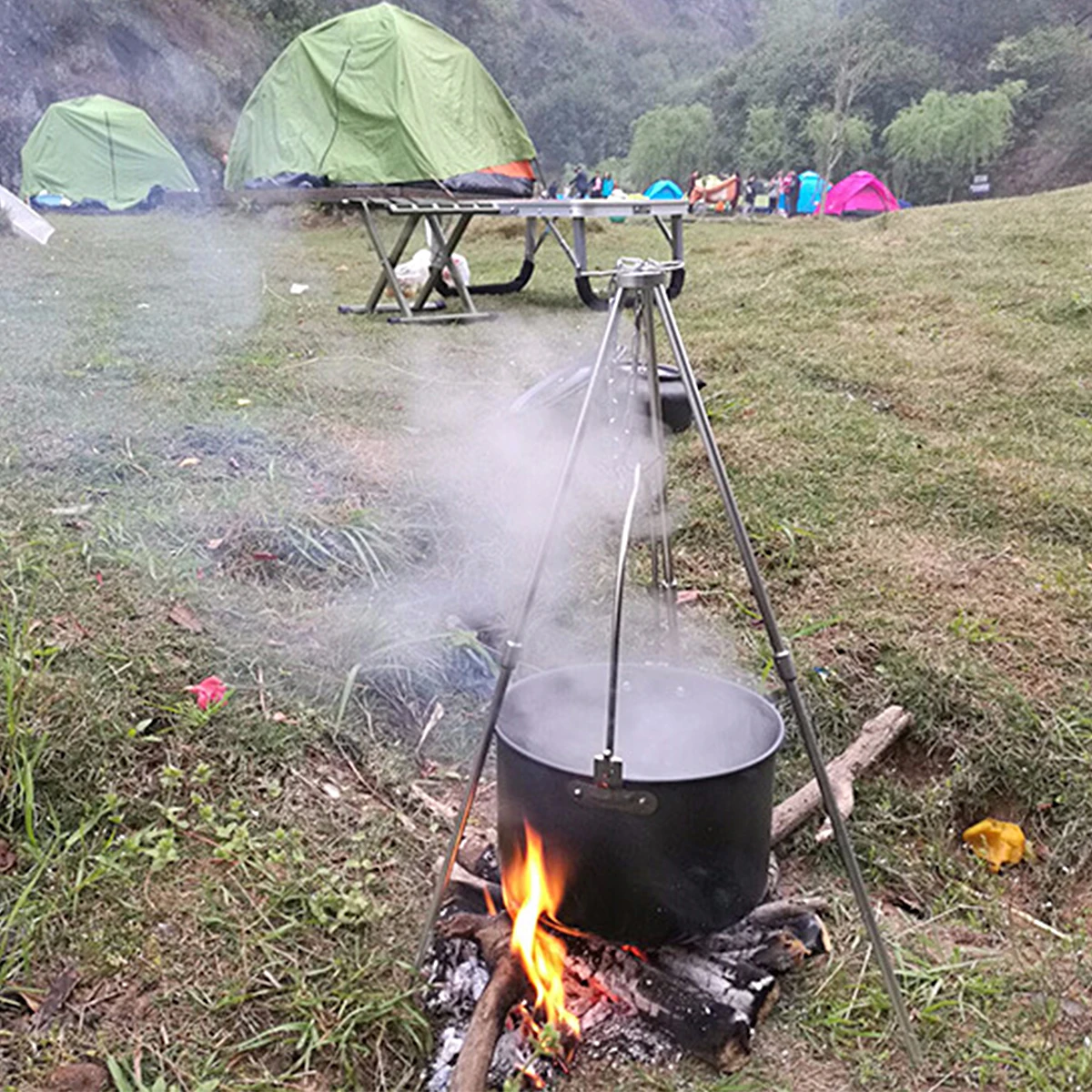

Camping Tripod Stand For Campfire Outdoor Cookware Holder Hiking Bbq Aluminum Alloy Lightweight Durable 3 Leg Fire Pit