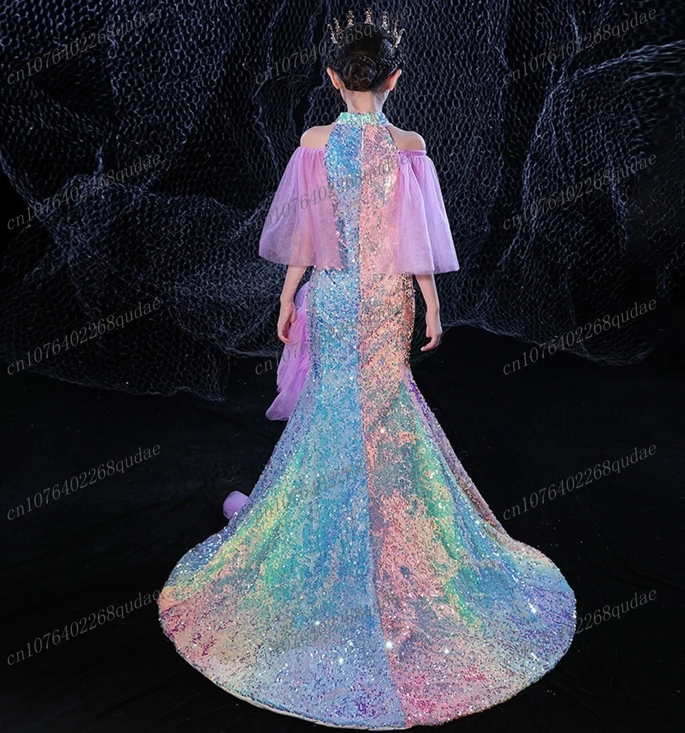 New Purple Mermaid Princess Special Occasion Sequin Flower Girl Dress Wedding Pary Prom Birthday Baby Child Kid Pageant Gown