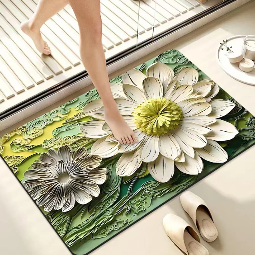 Non-Slip Shower Rug Purple blue pink white 3D Floral Bath Mat Raised Floral Pattern Highly Absorbent For Shower Exit