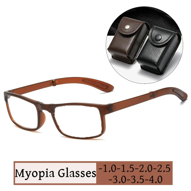 

Vintage Anti Blue Light Minus Glasses Fashion Trend Portable Folding Myopia Eyeglasses Finished Prescription Eyewear with Box