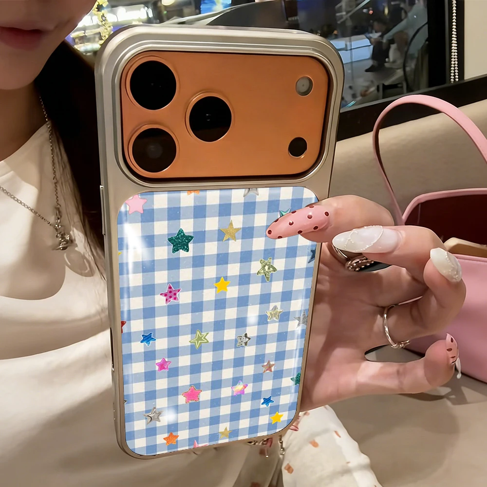 Blaues Karomuster Paar Drop Glue INS Hülle für iPhone 15 17 13 Pro Max Phone 11 12 13 ProMax 14 15 16 Plus Hüllen Stoßfest Niedliche Coque – Detail 2