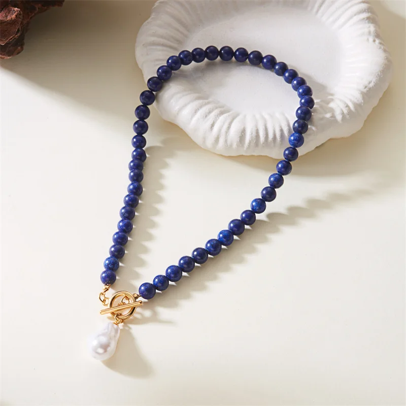 اليدوية البوهيمي غير النظامية سحق الحجر يقلد اللؤلؤ قلادة قلادة روز كوارتز جمشت مطرز قلادة هدية حفلة