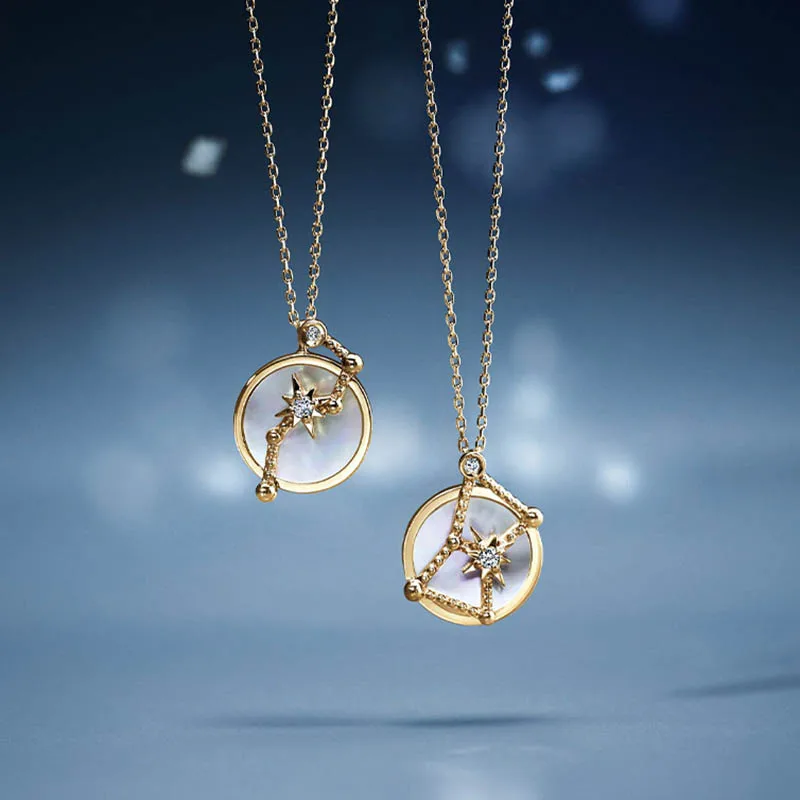 LAMOON 925 Sterling Silver Necklace For Women Orion Constellation Pendant Natural White Shell 14K Gold Plated Fine Jewelry NI129