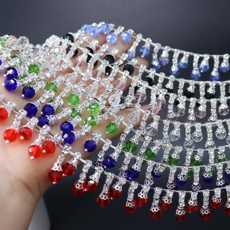 Multicolor high quality glass beads Fringe Trim Crystal Irregular Tassel Chain accessories costumes wedding dress Accessories