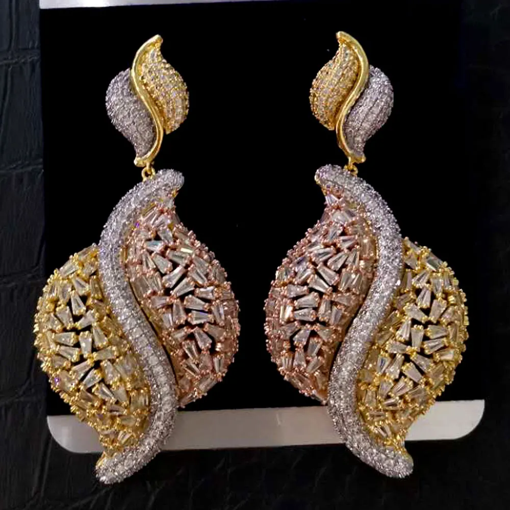 GODKI Fashion African Big Bold Fireworks Drop Earrings for Women Trendy Elegant Created Big Simulated Pear Earrings Wholesale