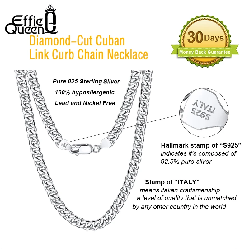 

Цепочка-чокер Effie Queen из стерлингового серебра 925 пробы с алмазной огранкой, 3,6/5/7 мм, в стиле кубинского плетения, простое украшение унисекс SC36