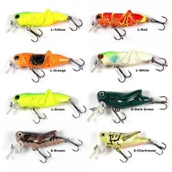 Locust Lure Grasshopper Hard Bait With Swivels Treble Hooks 3D Eyes Wobblers Trolling Diving Lure Lure 4g Lifelike movement