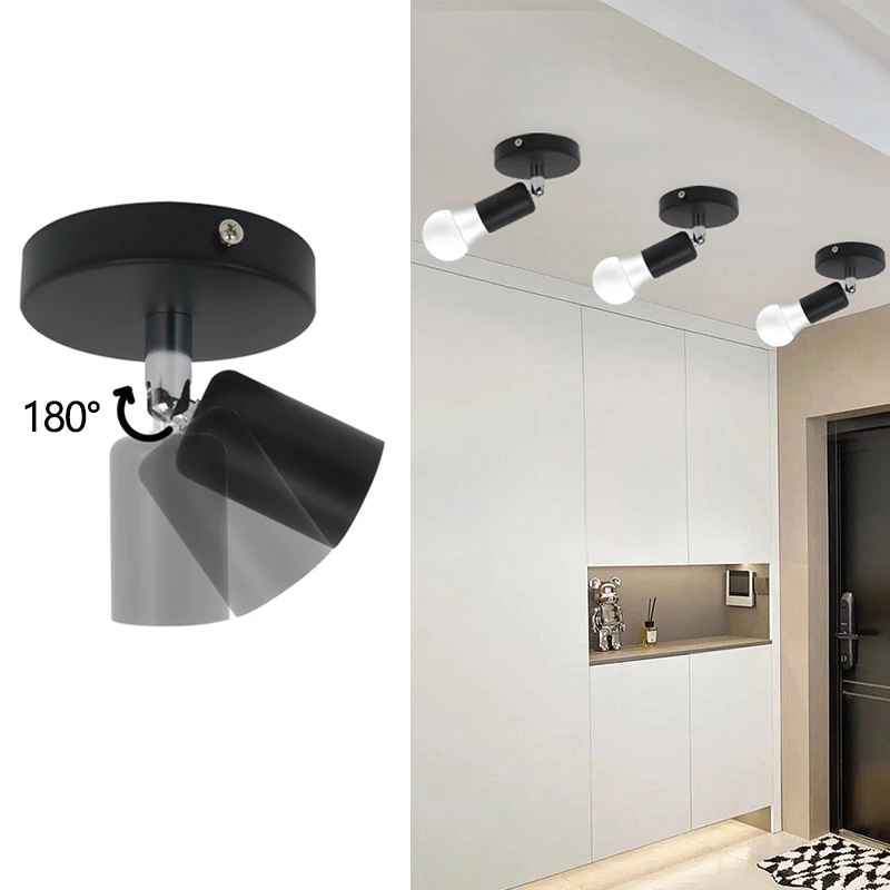 

1Pc black adjustable angle swing arm ceiling light E27 bulb base, hallway, lobby, balcony, kitchen (without bulb)