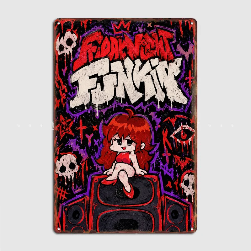 Friday Night Funkin Girlfriend Graffiti Poster Metal Sign Posters Bedroom Custom Wall Decorations Room Decoration Home Decor