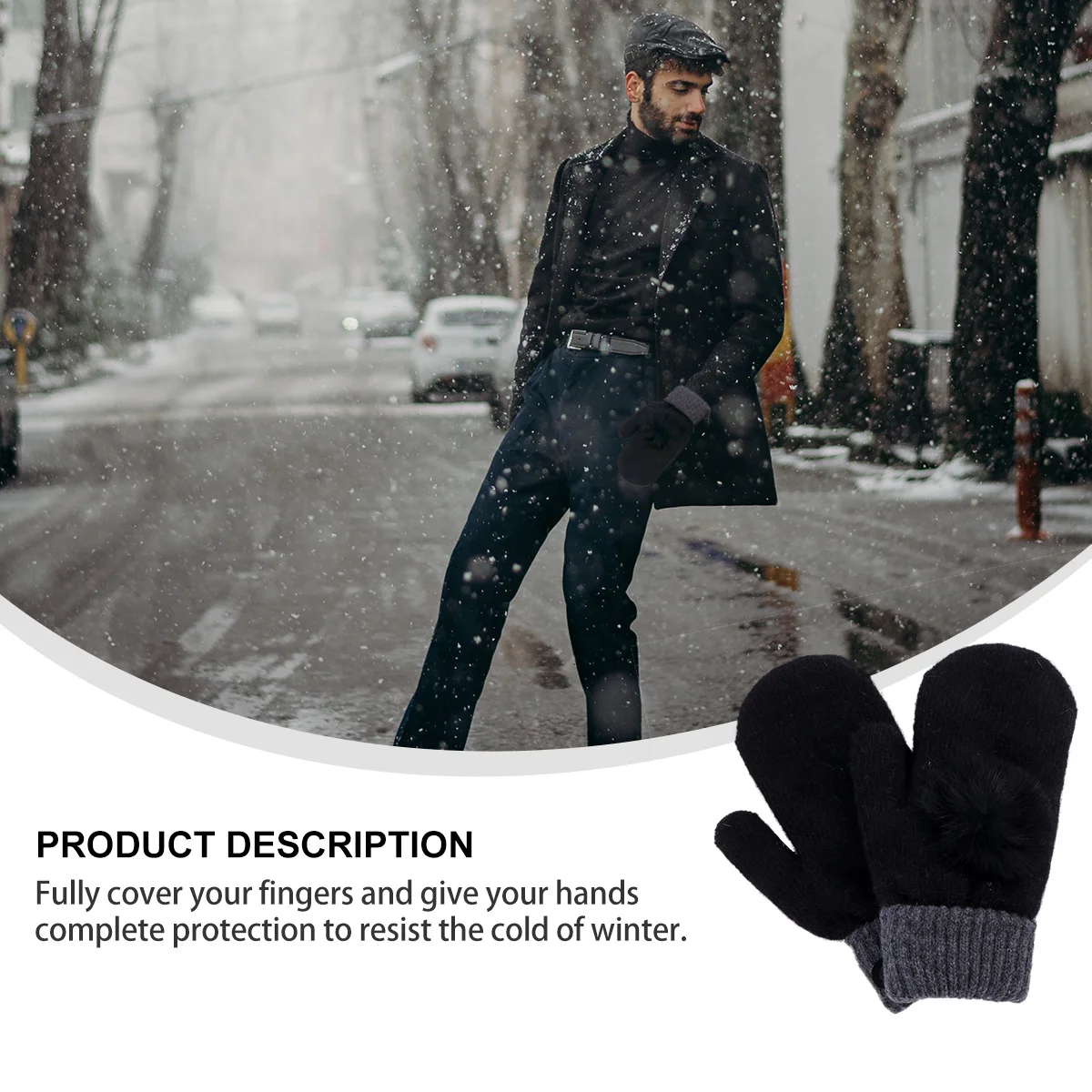 

2Pairs Winter Wool Mittens Thick Acrylic Knit Soft Lining Warm Gloves Full Fingers Outdoor Use Wool Mittens
