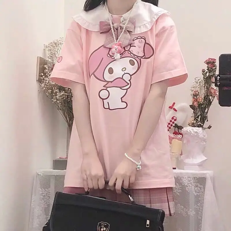 

Sanrio My Melody T-shirt Girl 2022 New Summer Chic Doll Collar Tops Korean Version Sweet Shirt Y2K Soft Sister Tops For Women